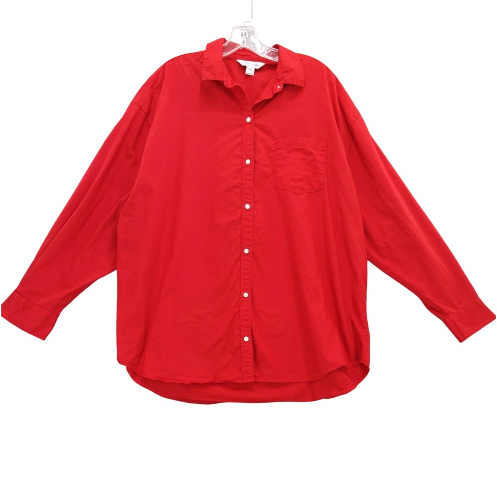 Old Navy The‎ Boyfriend Shirt Women's Large Tall Red Button Down Long Sleeve